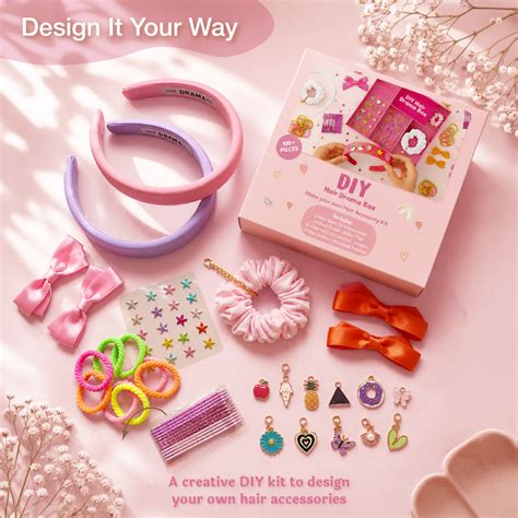 DIY Hair Drama Box with 2 Hair Bands, 1 Scrunchie, 4 Mini Bows, 20 Hai ...