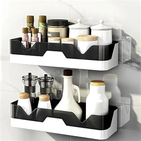 ZUVORA Self-Adhesive Plastic Bathroom Rack, Bathroom Shelf Organizer ...