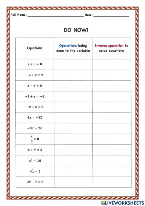 WCA1R Inverse Operations worksheet - Worksheets Library