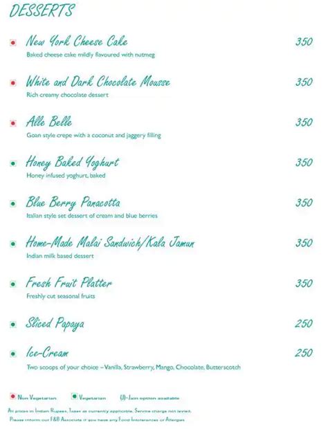 Menu at Cafe Azul - Taj Cidade de Goa Heritage, Goa, Dona Paula