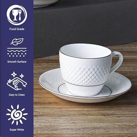 Bone China Double Gold Line Diamond Cut White Tea Cup Set with Saucer,