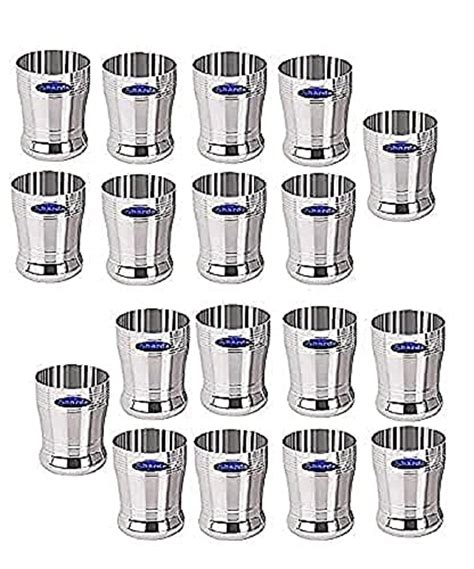 Sharda Metals Stainless Steel Heavy Gauge Glass Set of 18 Pcs for Water ...