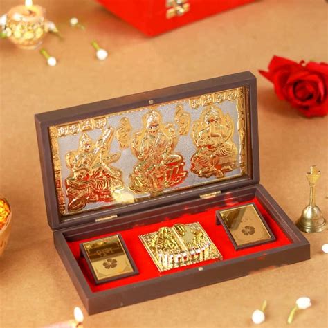 Ganesh Lakshmi Saraswati Pocket Temple 24 Karat Gold Coated – Veda ...