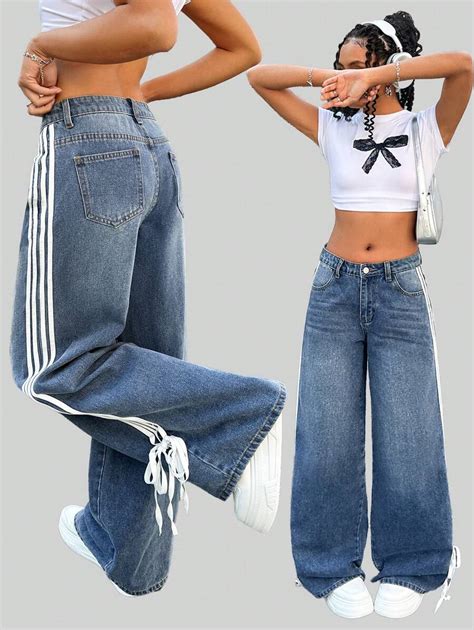 SHEIN Teen Girls Y2K Fashion Side-Stripe Bowknot Baggy Loose Fit ...