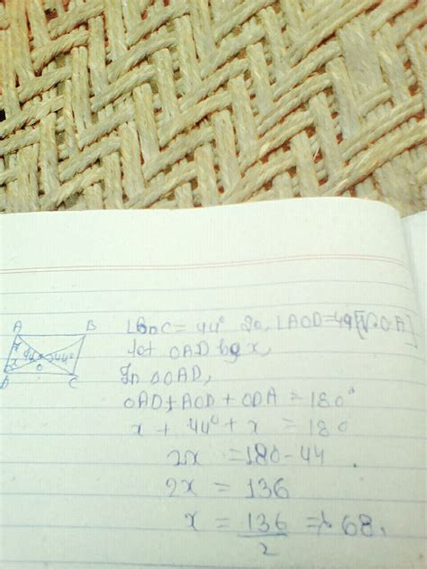 The diagonals of rectang leABCD meet at O.if angle BOC=44 find anglr ...