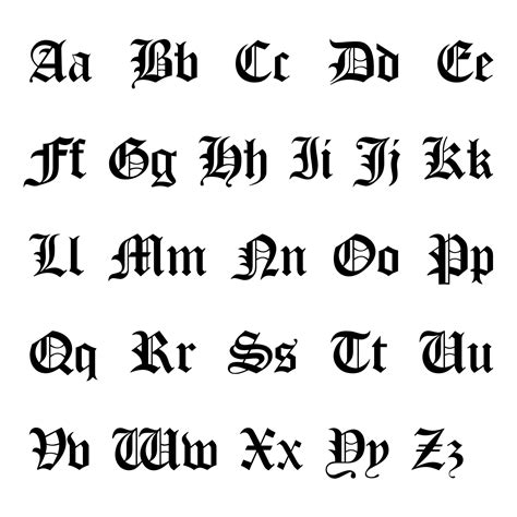 an old english alphabet with black ink