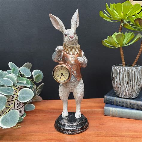 Golden White Rabbit Mantel Clock - Brown and Ginger