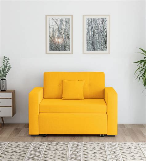 Rocky Fabric 2 Seater Pull Out Sofa Cum Bed In Bold Yellow Colour With