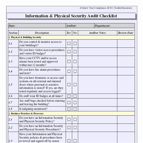 Image result for Building Security Checklist Template