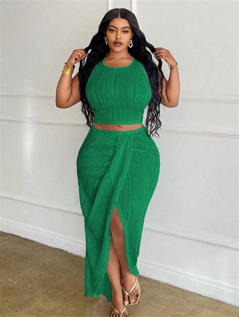 Veslaya Plus Size White Solid Slim Fit 2 Pieces Outfit 2pcs/Set,Holiday ...