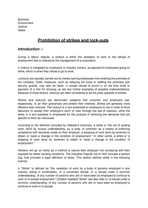Business environment -Prohibition of strikes and lock-outs - Business ...