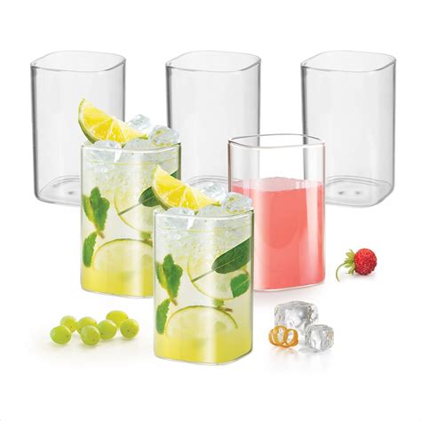 Buy Treo by Milton V Square Borosilicate Glass Tumbler Set of 6, 280 ml ...