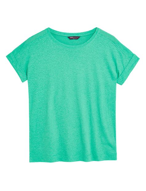 Buy Linen Crew Neck Straight Fit T-Shirt at Marks & Spencer
