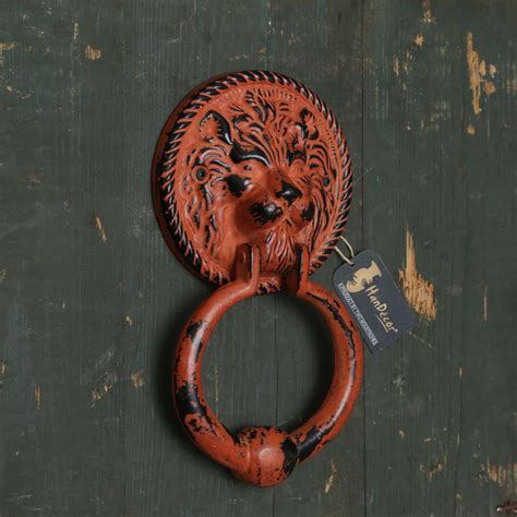 Buy Lion Face Door Knocker - Rustic Orange Brass Showpiece Online at ...