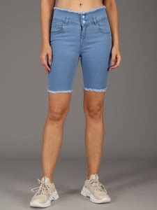 M MODDY Solid Women Denim Light Blue Denim Shorts - Buy M MODDY Solid ...