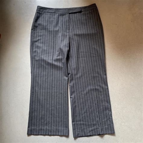 Women 00s 90s Y2k grey pinstripe trousers suit smart... - Depop