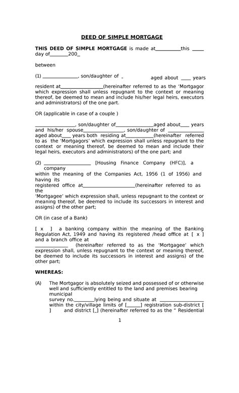 Mortgage DEED - 1 DEED OF SIMPLE MORTGAGE THIS DEED OF SIMPLE MORTGAGE ...