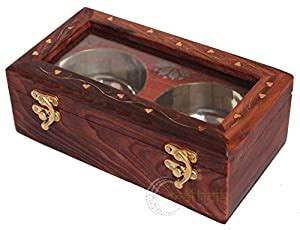 Crafticia Sheesham Wood Dry Fruit Box with 2 Bowl Spice Box Masala ...