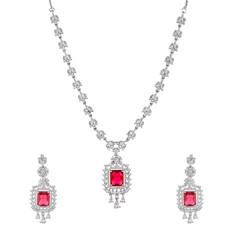 Sparkling Elegance Square Cut Pink CZ Jewellery Set – VOYLLA