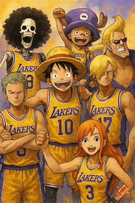 One Piece characters wearing Los Angeles Lakers basketball jerseys. on ...