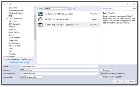 Create ASP.NET Projects 的图像结果