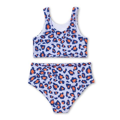 Sleeveless red blue leopard girls 4th of july swimsuit – Yawoo Garments