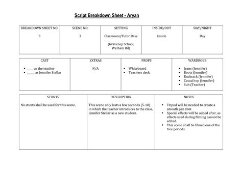 Image result for Script Breakdown Sheet