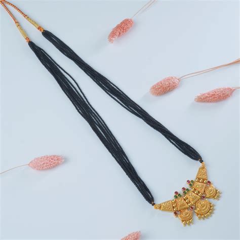 Gold Plated Gheru Finish Silver Kolhapuri Mangalsutra Suryafull Design ...