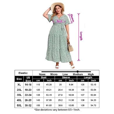 Women's Plus Size Short Sleeves V Neck Maxi Dress High Waist Ruffle ...