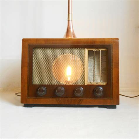 Upcycled floor lamp using a vintage radio a copper hunting horn & an ...