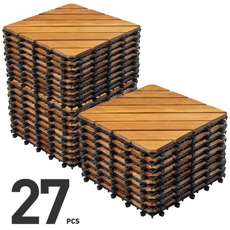 TrumanPick 27pcs Interlocking Wood Flooring Acacia Deck Tiles, 12"L x ...