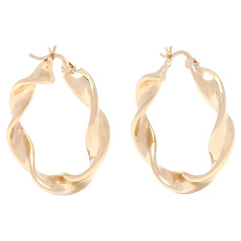 Medium Gold Twist Hoop Earrings, 14K Yellow Gold, Simple Twist For Sale ...