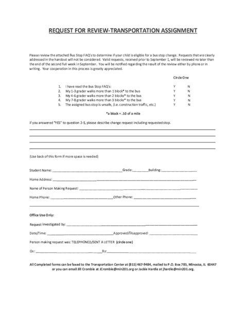 Fillable Online REQUEST FOR REVIEW-TRANSPORTATION ASSIGNMENT Fax Email ...