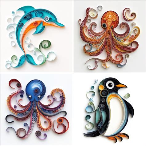 Ocean Animal Paper Quilling Clipart: 48 PNG Images (digital Download) - Etsy