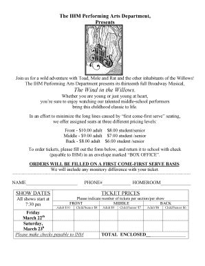 Fillable Online Ticket Order Form wind in willows Fax Email Print ...