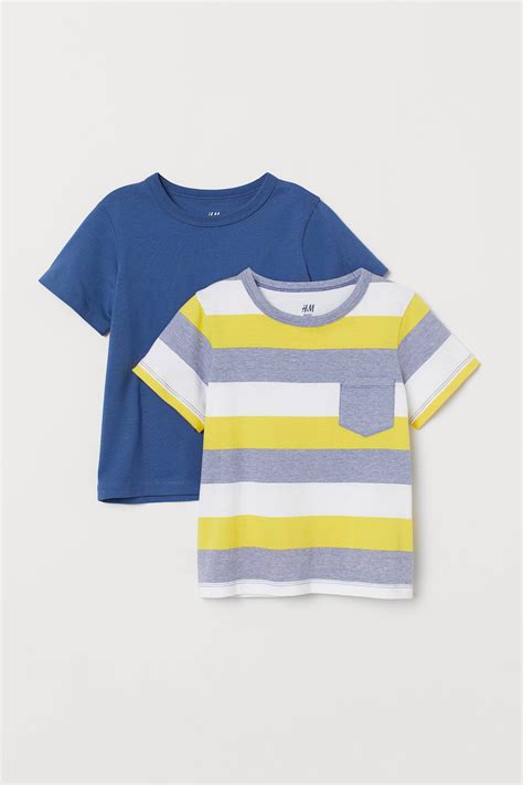 2-pack T-shirts - Blue/Yellow striped - Kids | H&M IN