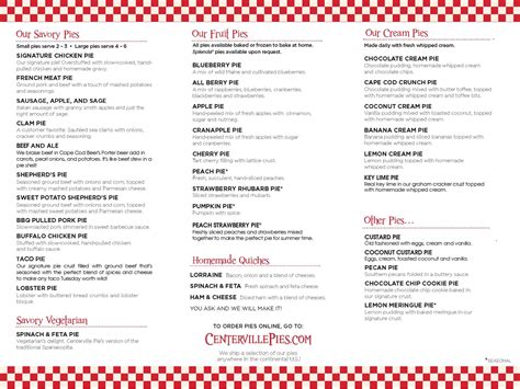 Our Pie Menu—Centerville Pie Company