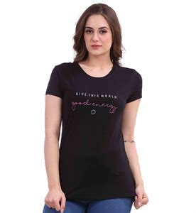Groversons Paris Beauty Printed Women Round Neck Black T-Shirt - Buy ...