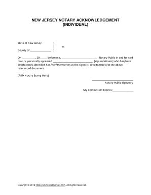 Fillable Online Free New Jersey Individual Notary Acknowledgement Form ...