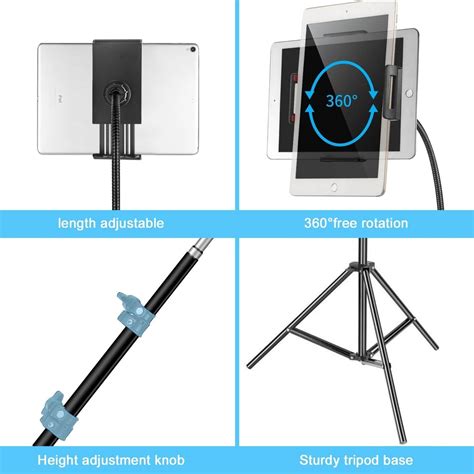 Gluckluz Tablet Floor Stand Adjustable iPad Tripod Holder Metal Tablet ...
