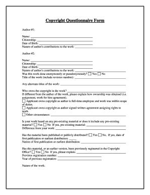 Copyright Questionnaire - Fill and Sign Printable Template Online