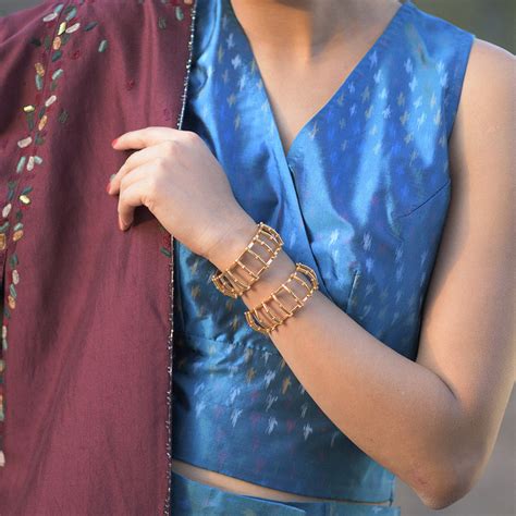 Buy Designer Gold Plated Idyllic Fields Cuff Online Worn By Neha Dhupia ...