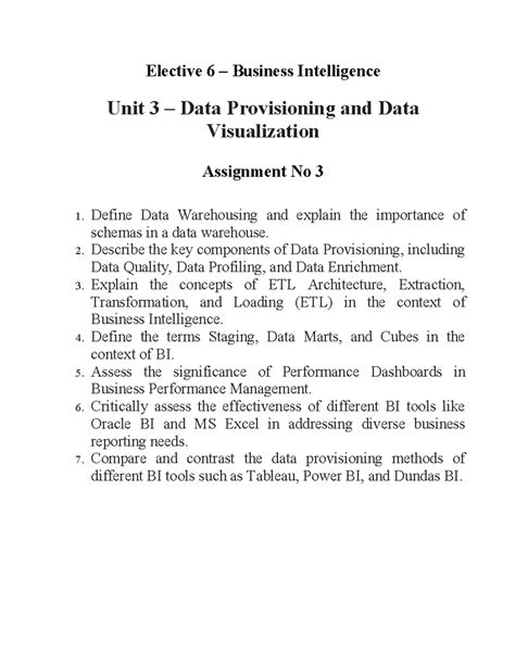 BI UNIT 5 Assignment - Elective 6 – Business Intelligence Unit 5 ...