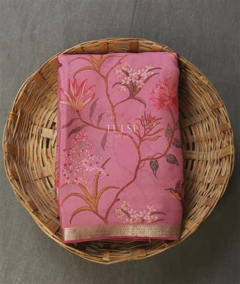 Buy Pink Mysore Crepe Silk Saree T589820