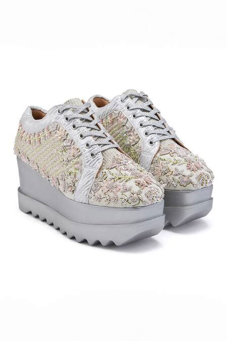 Buy Green Zari, Sequins, Embroidery Floral Motif Wedding Wedge Sneakers ...