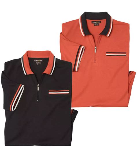Pack of 2 Men's Zip-Up Polo Shirts - Coral Black | Atlas For Men