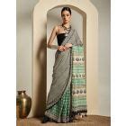 Beige Maroon Bagru Hand Block Printed Cotton Mulmul Saree