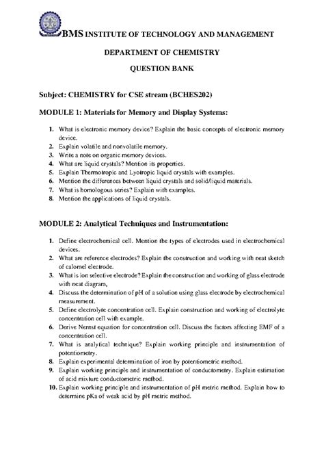 Chem Bches 202 Question Bank - BMS INSTITUTE OF TECHNOLOGY AND ...