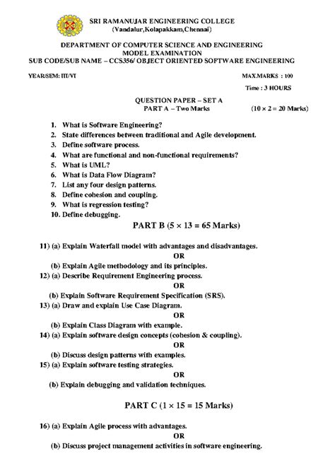 Model Exam Questions for CCS356: Object Oriented Software Engineering ...