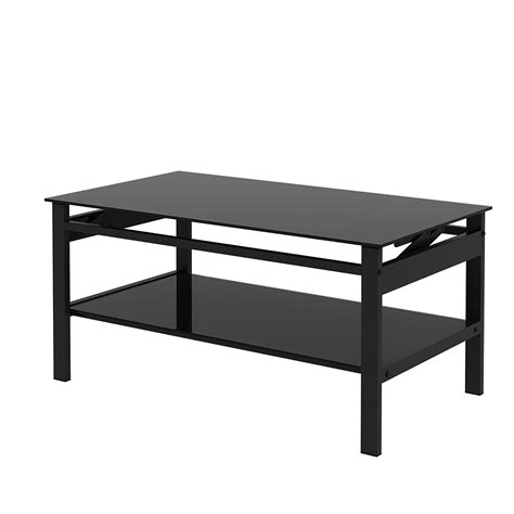 Spaco Glass Lift Top Coffee Table, Modern Simple 2-Layer Tempered Glass ...